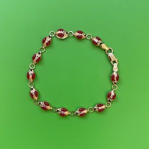 [Vintage] 14K Yellow Gold Ladybug Link Bracelet